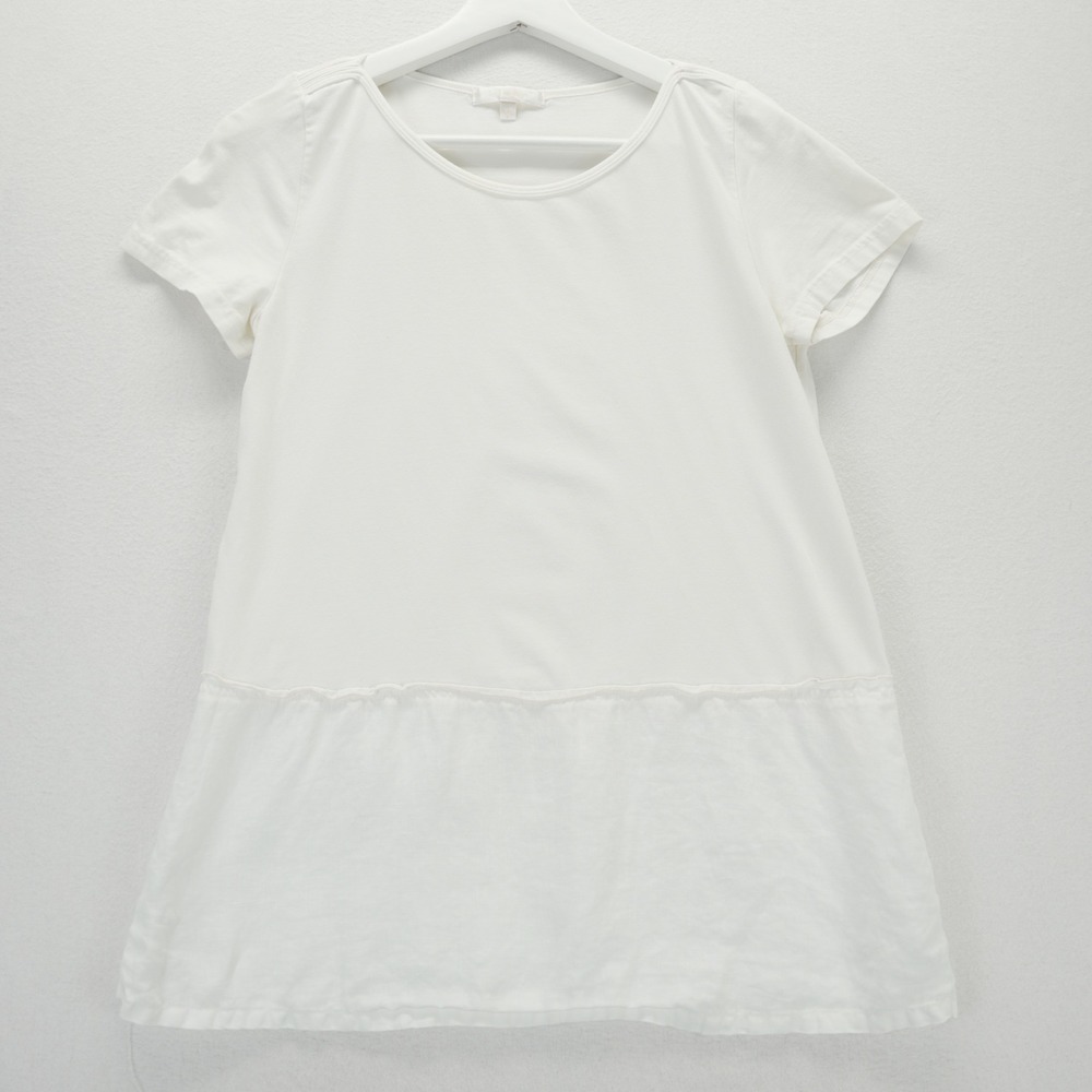 Kleen Womens White Mixed Media Tiered‎ Tunic Top Short Sleeve XS Lagenlook